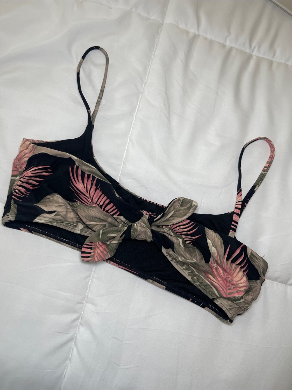 Billabong Black Bikini Top with Pink and Olive Leaf Print
